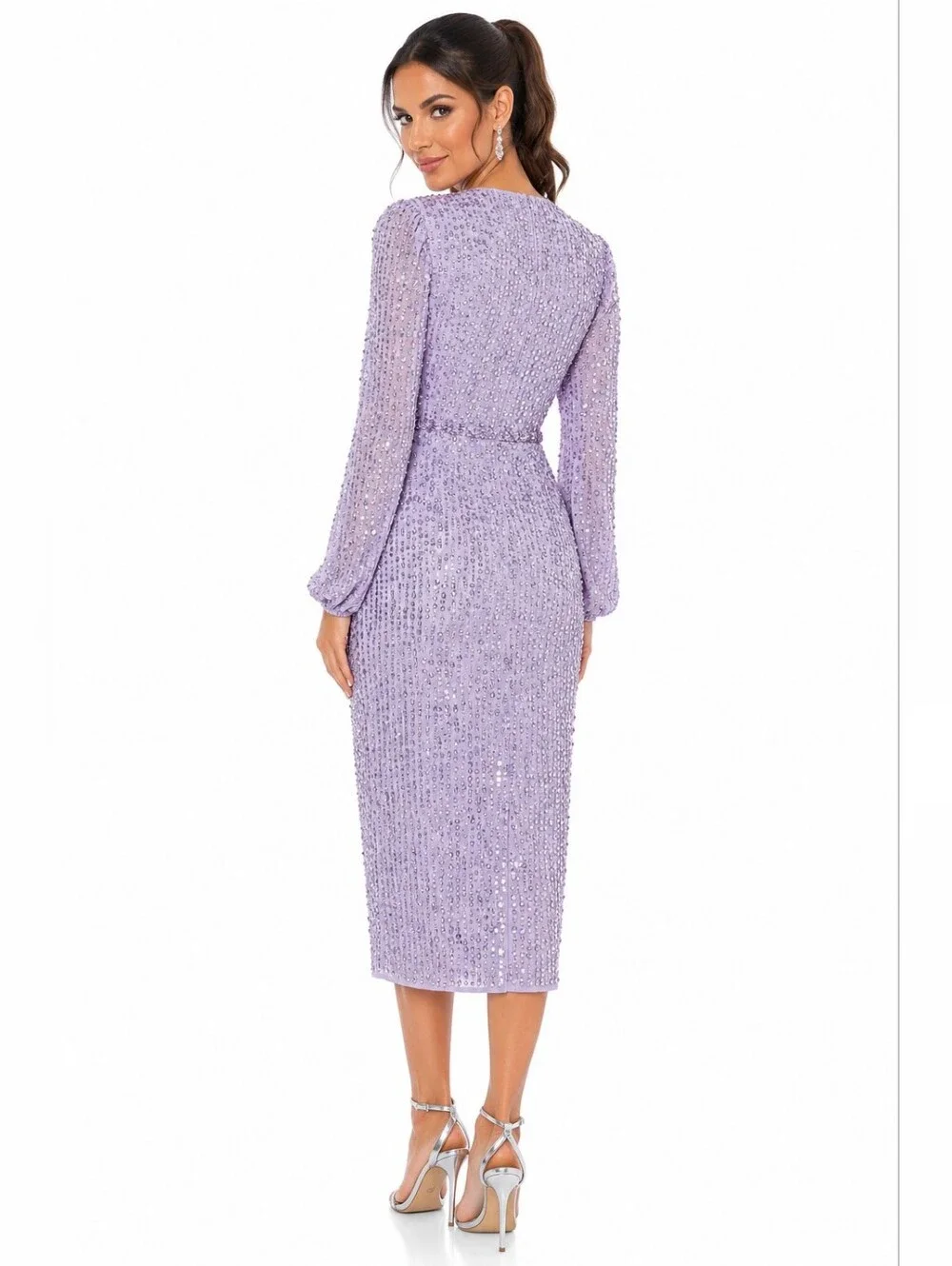 Mac Duggal Lavender Sequin Embellished Midi Sheath Dress Size 6 NWT